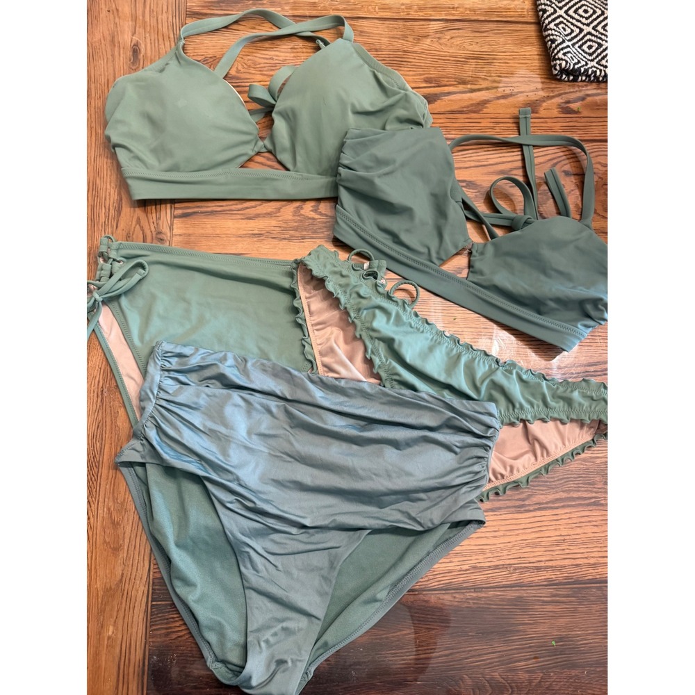 Shade‎ & Shore Bikini Bundle Women 38DD L Green 5pc Set Tops Bottoms Mix Match